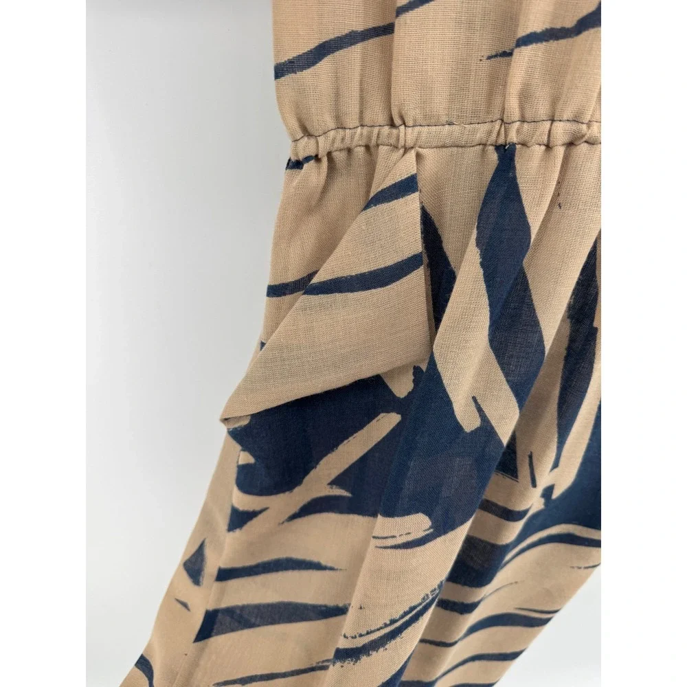 Vintage Mindy Malone Dress Tan Navy Abstract Print V-Neck ILGWU Made in USA 3-4 - Picture 3 of 11